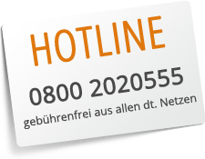 Hotline 0800 2020555 (gebührenfrei aus d. dt. Festnetz), 03723 407463 (aus dem Mobilfunknetz)